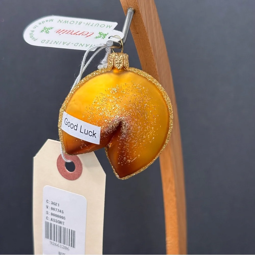 Anthropologie x Terrain Mouth Blown Glass Fortune Cookie Christmas Ornament New